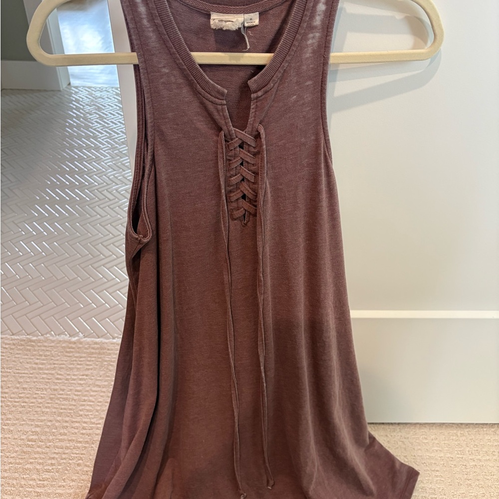 White Crow Brown Lace-Up Tank Top